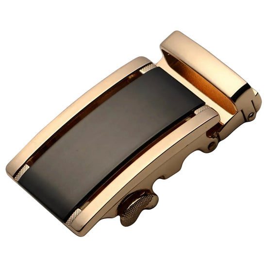 QHA Mens Automatic Sliding Belt Buckle Gold Black 35mm Ratchet - QHA UK