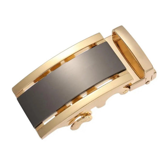 QHA Mens Automatic Sliding Belt Buckle Gold Black 35mm Ratchet - QHA UK