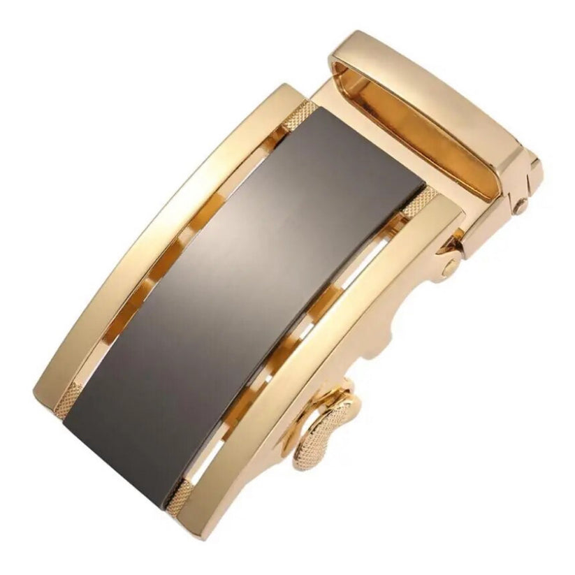QHA Mens Automatic Sliding Belt Buckle Gold Black 35mm Ratchet - QHA UK