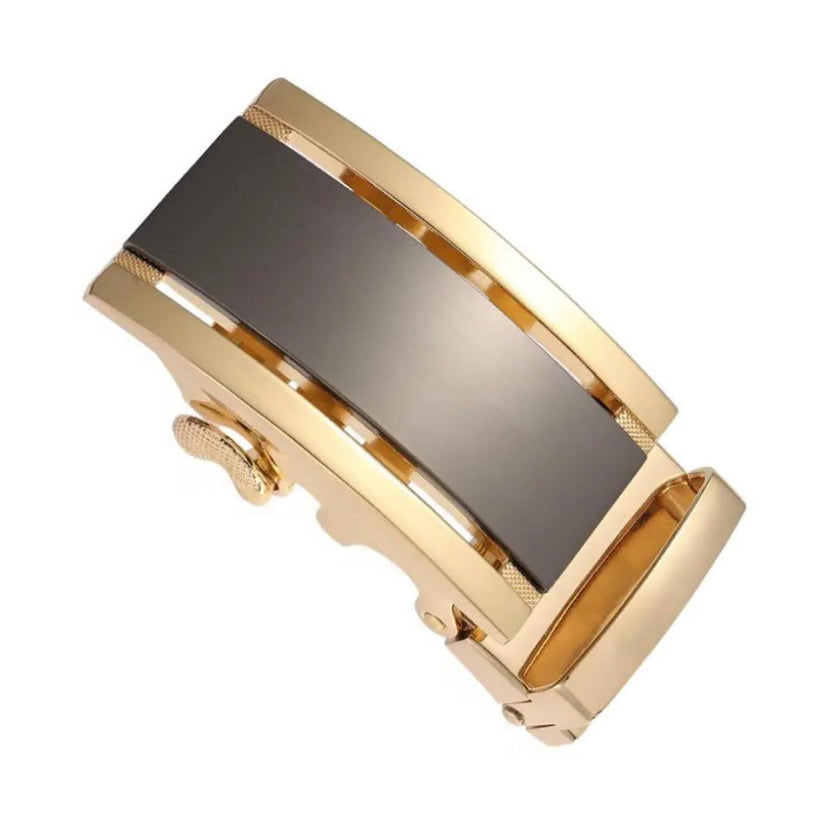 QHA Mens Automatic Sliding Belt Buckle Gold Black 35mm Ratchet - QHA UK