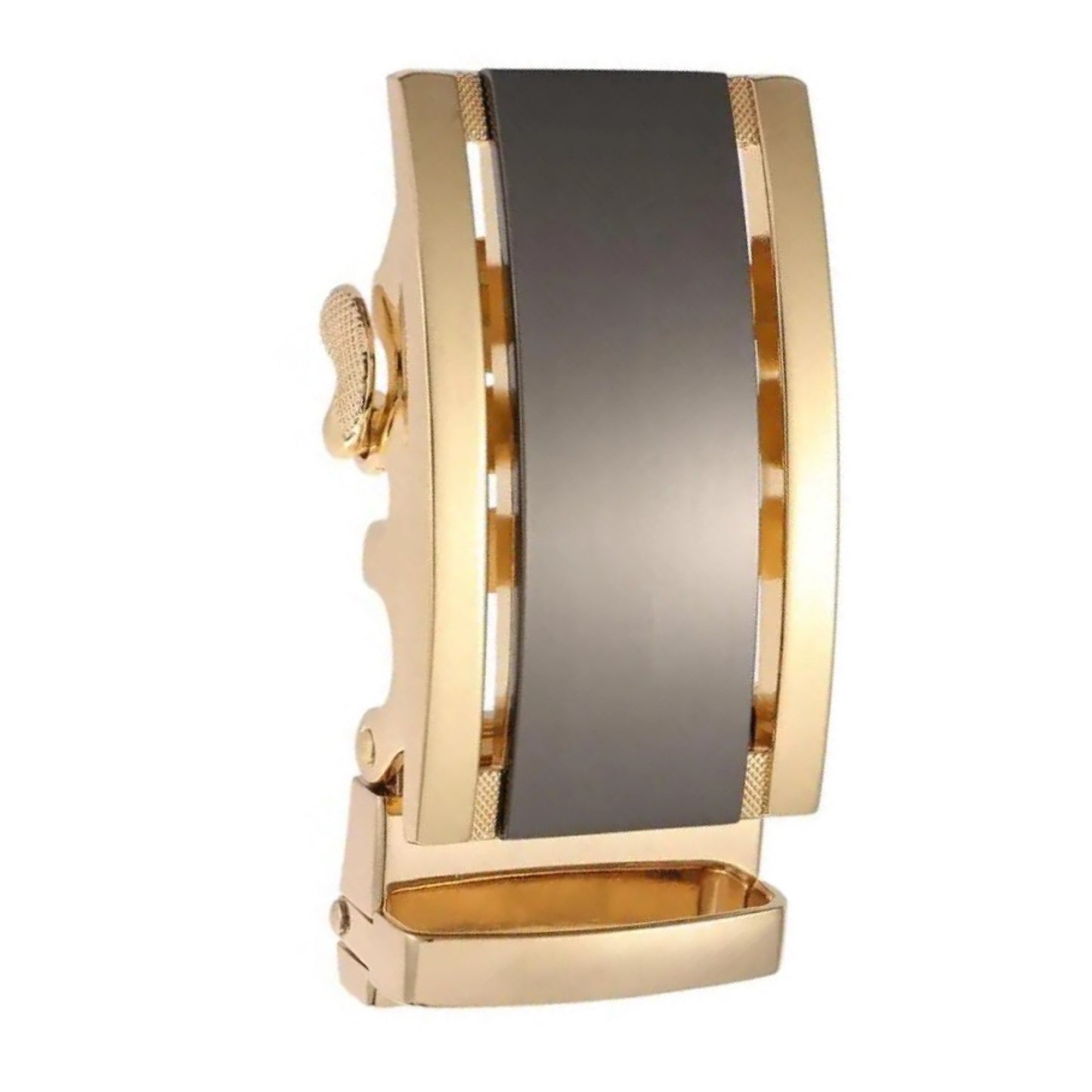 QHA Mens Automatic Sliding Belt Buckle Gold Black 35mm Ratchet - QHA UK