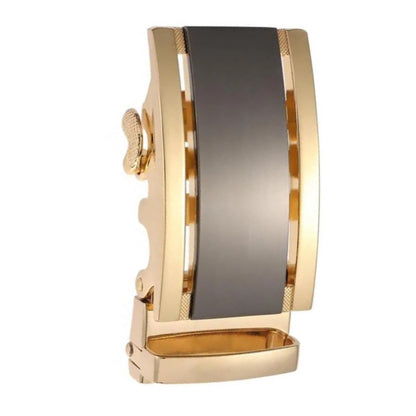QHA Mens Automatic Sliding Belt Buckle Gold Black 35mm Ratchet - QHA UK