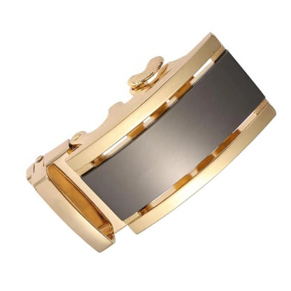 QHA Mens Automatic Sliding Belt Buckle Gold Black 35mm Ratchet - QHA UK