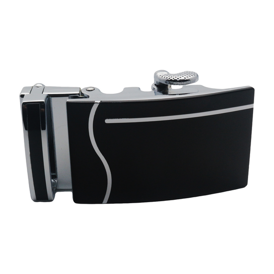 QHA Mens Automatic Sliding Belt Buckle Black Silver for 35mm - QHA UK