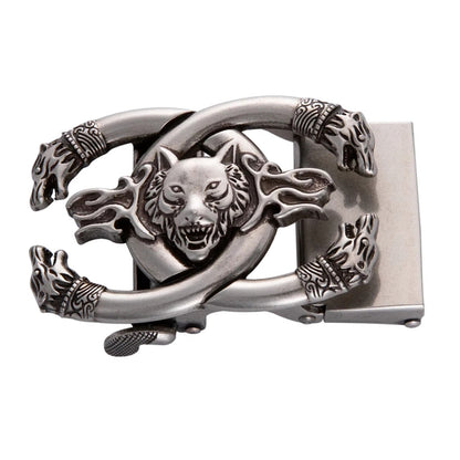 QHA Mens Automatic Sliding Belt Buckle Antique Silver Wolf Design - QHA UK