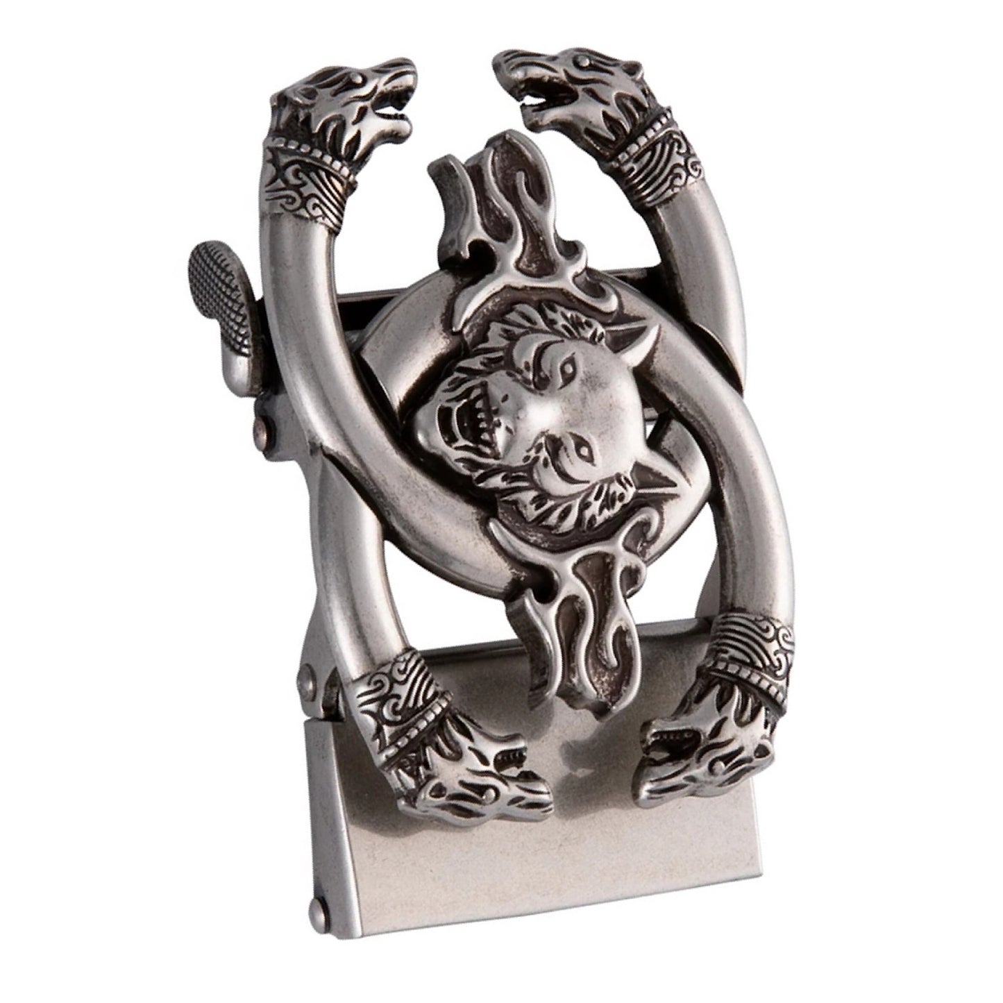 QHA Mens Automatic Sliding Belt Buckle Antique Silver Wolf Design - QHA UK
