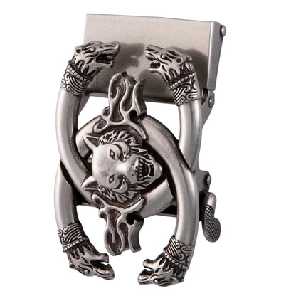 QHA Mens Automatic Sliding Belt Buckle Antique Silver Wolf Design - QHA UK