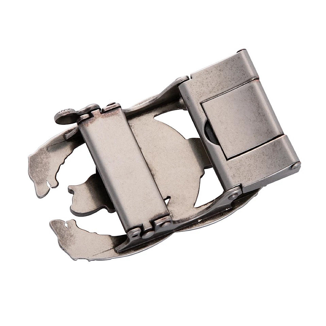 QHA Mens Automatic Sliding Belt Buckle Antique Silver Wolf Design - QHA UK