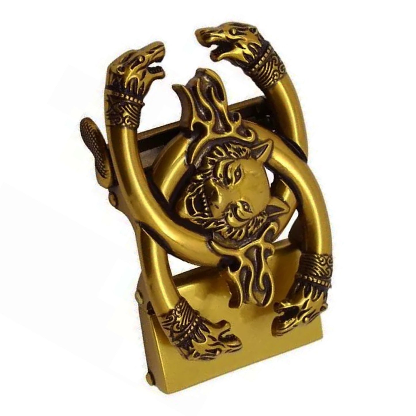 QHA Mens Automatic Sliding Belt Buckle Antique Gold Wolf Design - QHA UK