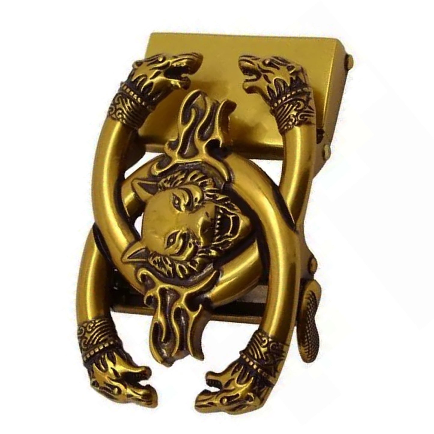 QHA Mens Automatic Sliding Belt Buckle Antique Gold Wolf Design - QHA UK