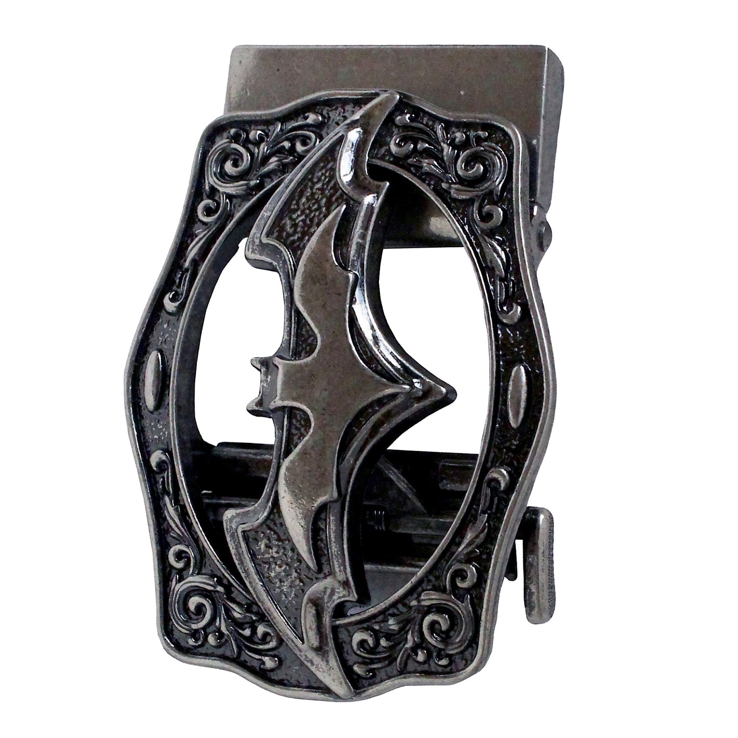 QHA Mens Automatic Sliding Belt Buckle Antique Silver Bat Design - QHA UK