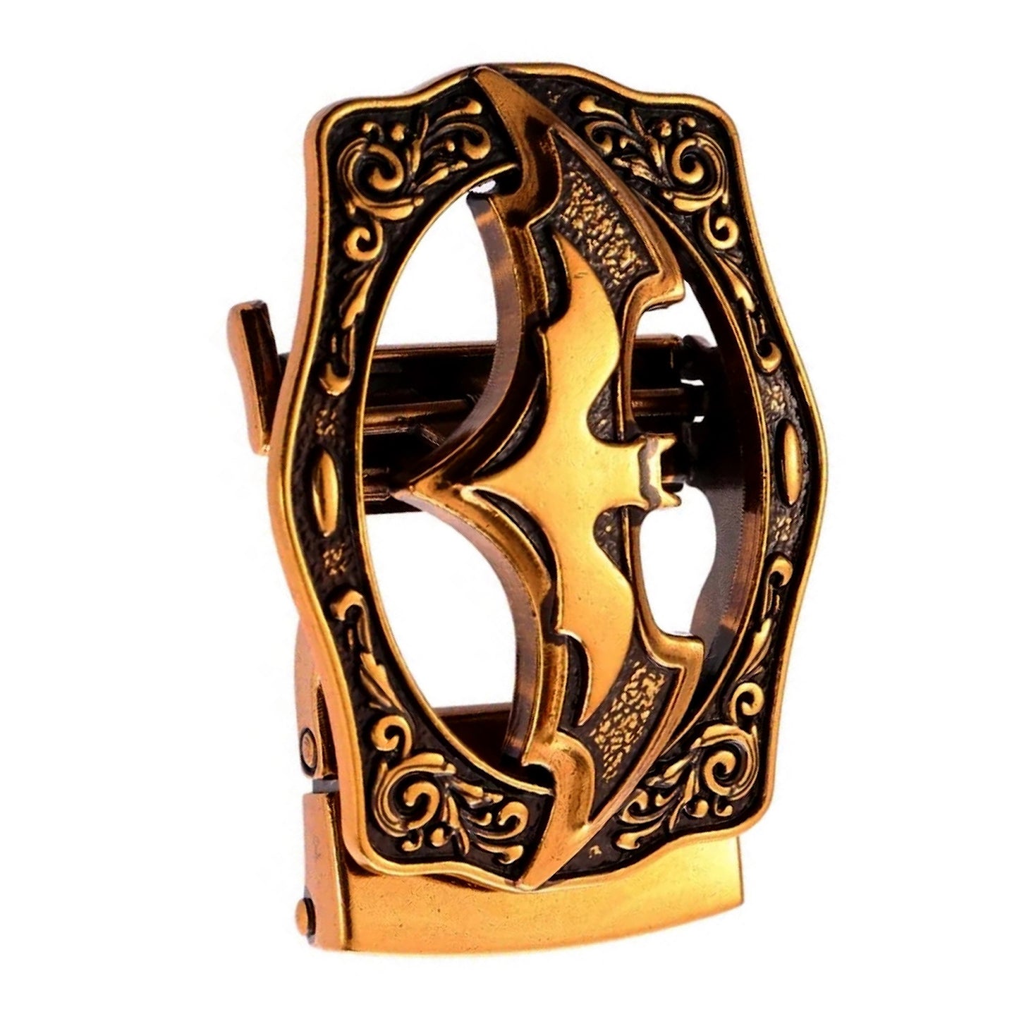 QHA Mens Automatic Sliding Belt Buckle Antique Gold Bat Design - QHA UK