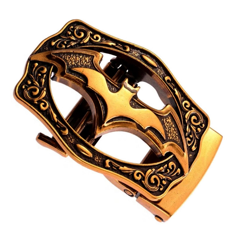 QHA Mens Automatic Sliding Belt Buckle Antique Gold Bat Design - QHA UK