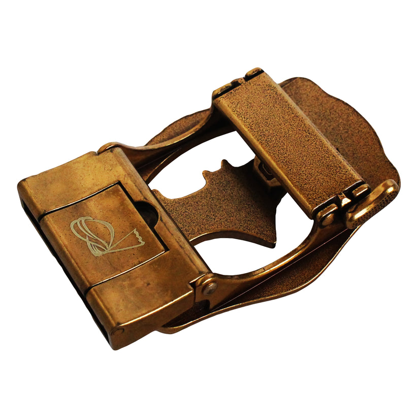 QHA Mens Automatic Sliding Belt Buckle Antique Gold Bat Design - QHA UK