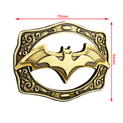 QHA Antique Brass Bat Symbol Belt Buckle with Ornate Scroll Frame - QHA UK