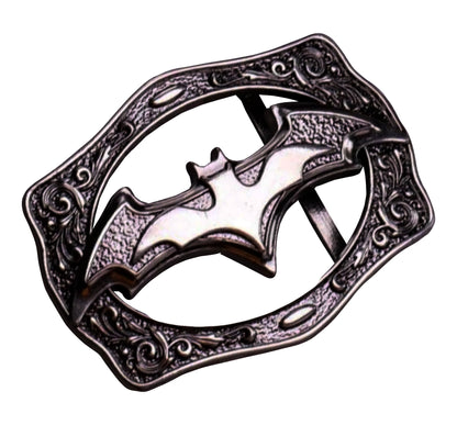 QHA Antique Silver Bat Symbol Belt Buckle with Ornate Scroll - QHA UK