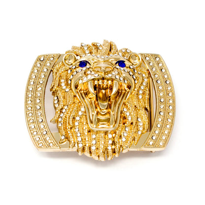 QHA Gold Lion Head Belt Buckle with Blue Eyes & Rhinestones Fits - QHA UK