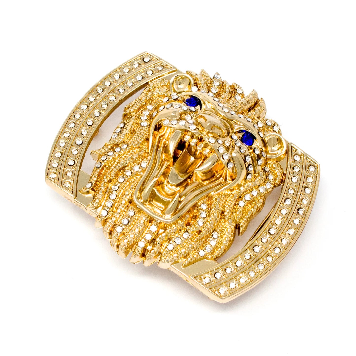 QHA Gold Lion Head Belt Buckle with Blue Eyes & Rhinestones Fits - QHA UK