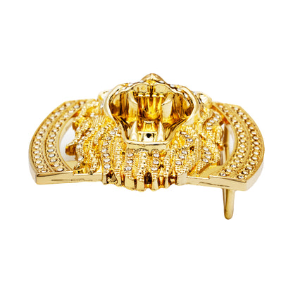 QHA Gold Lion Head Belt Buckle with Blue Eyes & Rhinestones Fits - QHA UK