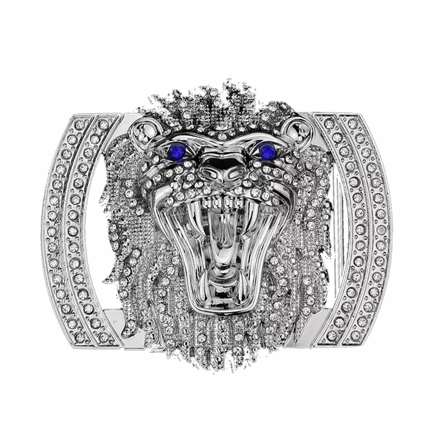 QHA Silver Lion Head Belt Buckle with Blue Eyes & Rhinestones - QHA UK
