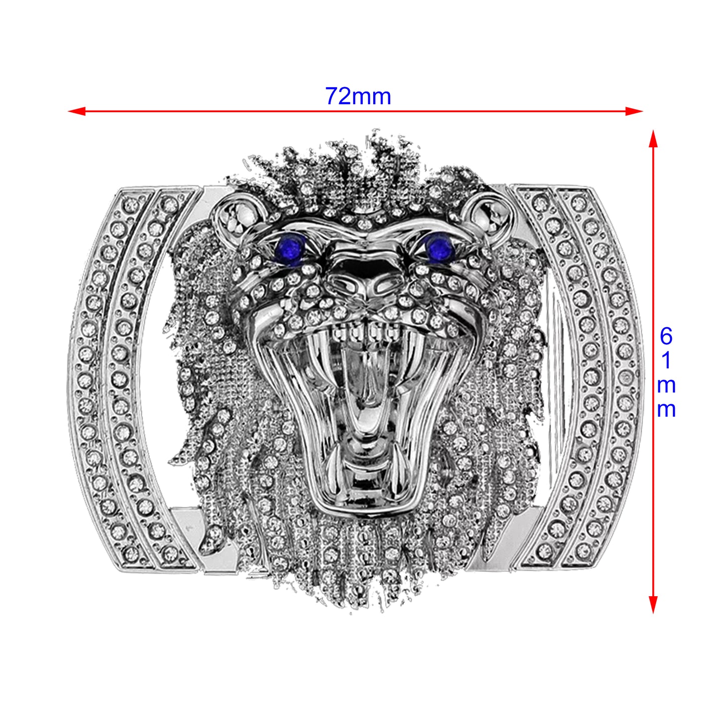 QHA Silver Lion Head Belt Buckle with Blue Eyes & Rhinestones - QHA UK