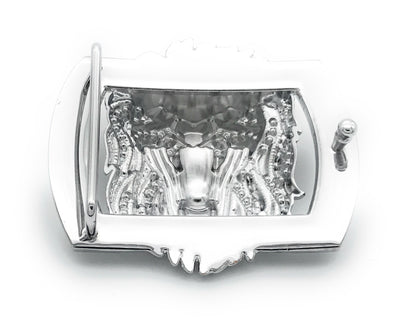QHA Silver Lion Head Belt Buckle with Blue Eyes & Rhinestones - QHA UK
