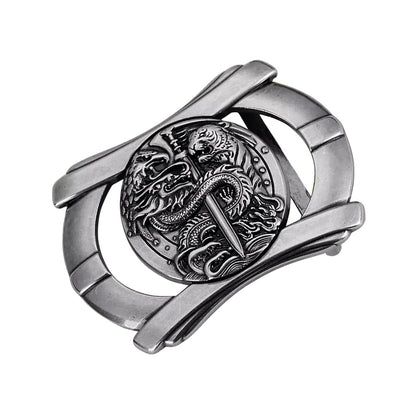QHA Mens Antique Silver Dragon & Tiger Sword Belt Buckle, Fits - QHA UK