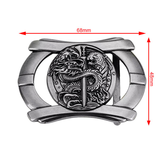 QHA Mens Antique Silver Dragon & Tiger Sword Belt Buckle, Fits - QHA UK
