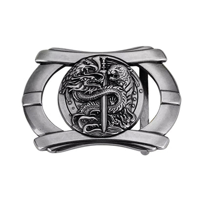 QHA Mens Antique Silver Dragon & Tiger Sword Belt Buckle, Fits - QHA UK