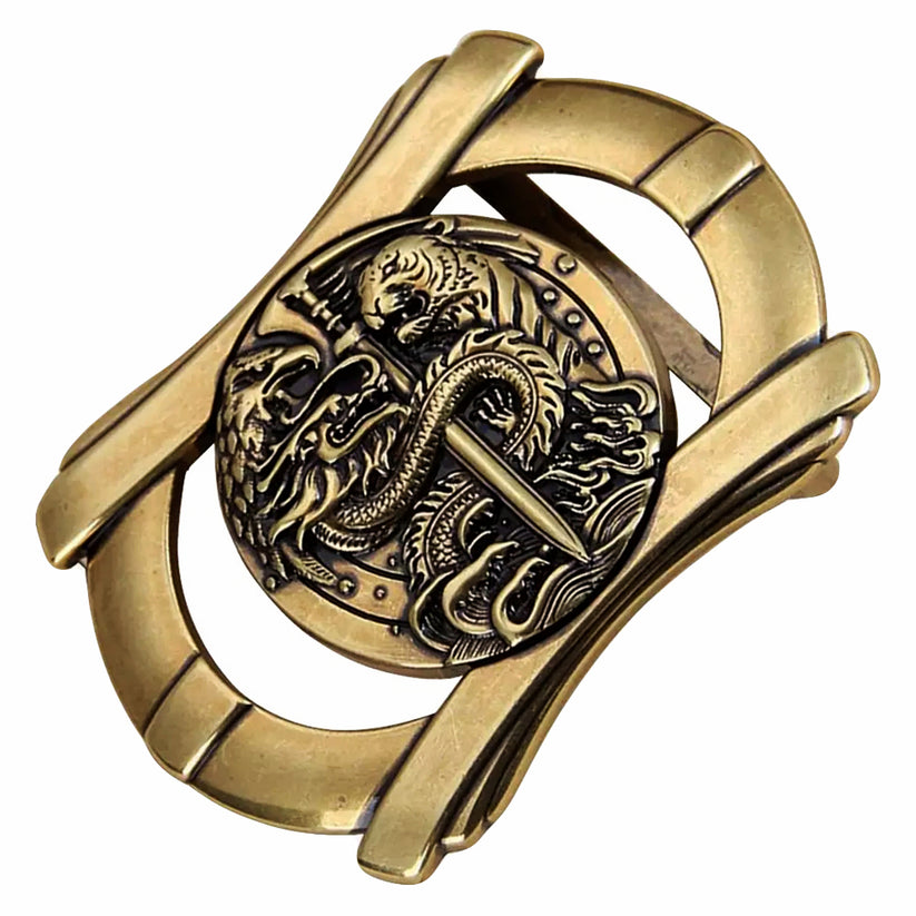 QHA Mens Antique Brass Dragon & Tiger Sword Belt Buckle, Fits - QHA UK