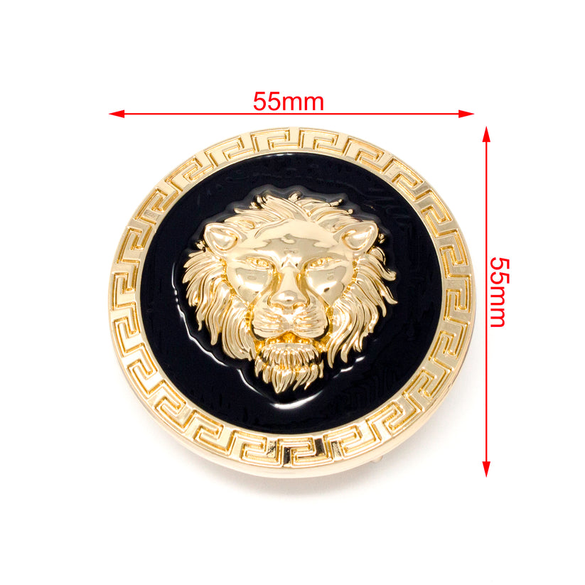 QHA Unisex Gold Lion Head Round Belt Buckle, Greek Key Border - QHA UK