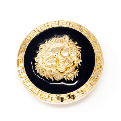 QHA Unisex Gold Lion Head Round Belt Buckle, Greek Key Border - QHA UK