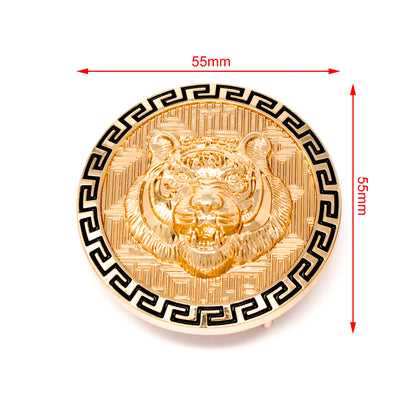 QHA Mens Gold Tiger Head Round Belt Buckle, Greek Key Border Fits - QHA UK
