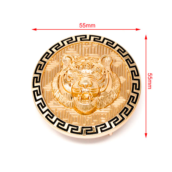 QHA Mens Gold Tiger Head Round Belt Buckle, Greek Key Border Fits - QHA UK