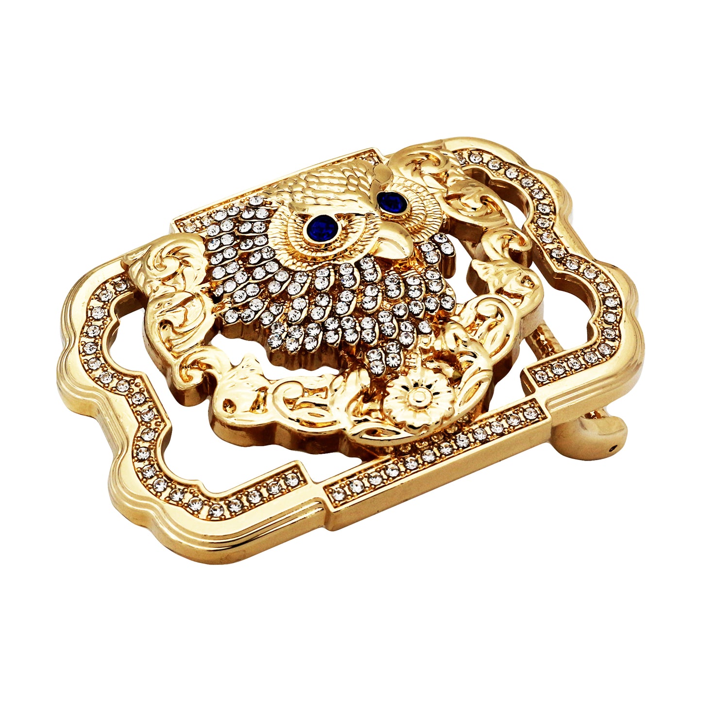 QHA Gold Owl Belt Buckle with Blue Eyes & Rhinestones Fits 38mm - QHA UK