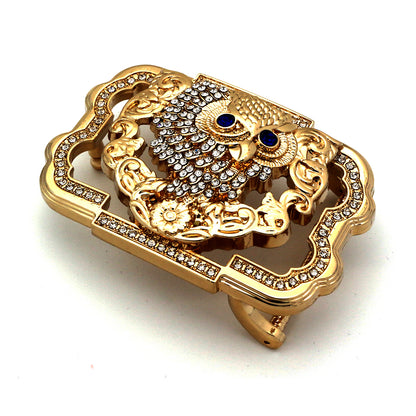 QHA Gold Owl Belt Buckle with Blue Eyes & Rhinestones Fits 38mm - QHA UK