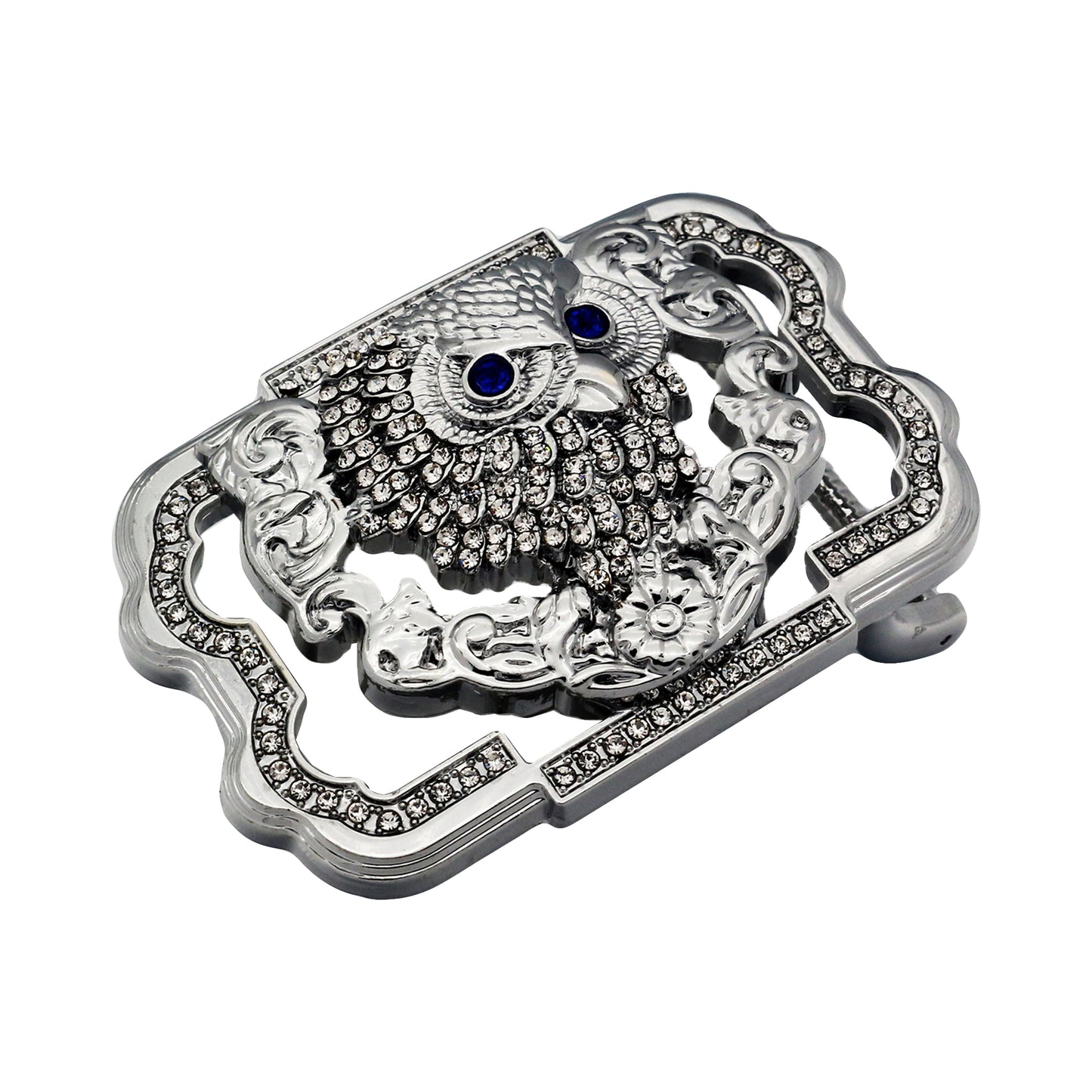 QHA Silver Owl Belt Buckle with Blue Eyes & Rhinestones Fits 38mm - QHA UK
