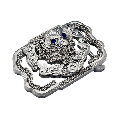 QHA Silver Owl Belt Buckle with Blue Eyes & Rhinestones Fits 38mm - QHA UK