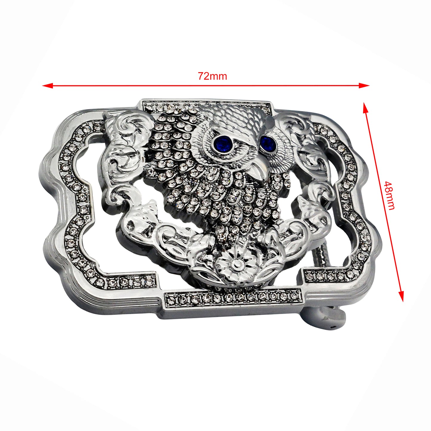 QHA Silver Owl Belt Buckle with Blue Eyes & Rhinestones Fits 38mm - QHA UK
