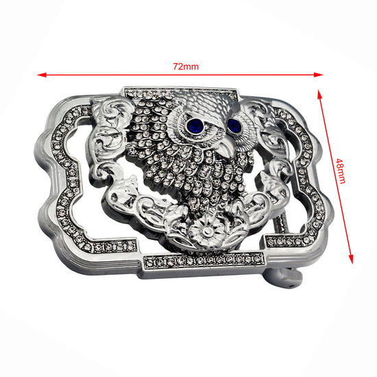 QHA Silver Owl Belt Buckle with Blue Eyes & Rhinestones Fits 38mm - QHA UK