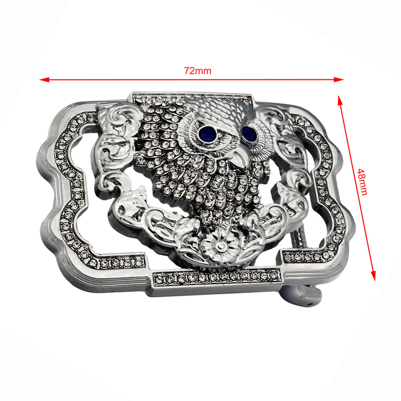 QHA Silver Owl Belt Buckle with Blue Eyes & Rhinestones Fits 38mm - QHA UK