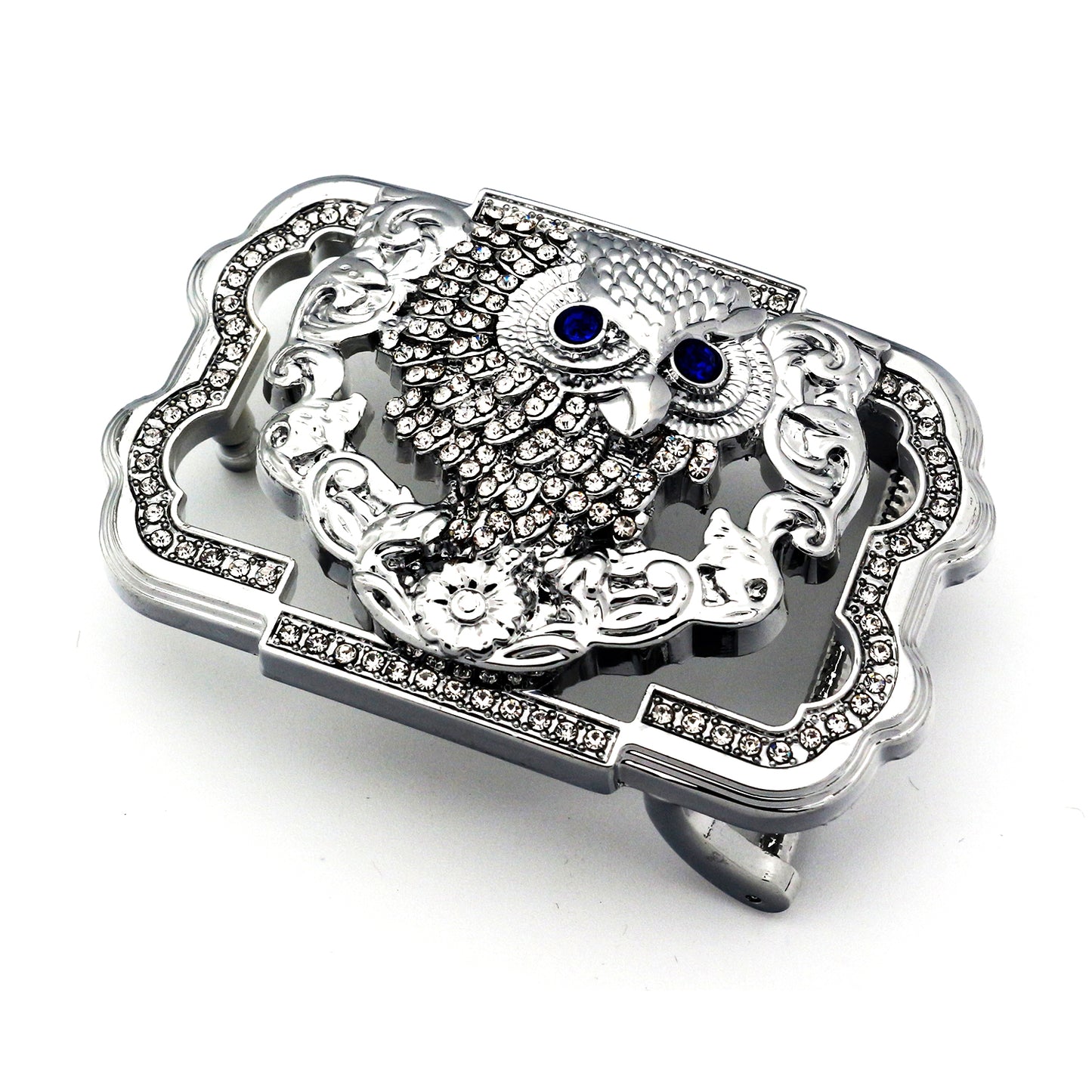 QHA Silver Owl Belt Buckle with Blue Eyes & Rhinestones Fits 38mm - QHA UK
