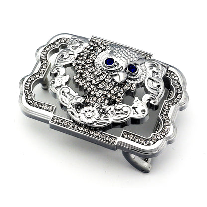 QHA Silver Owl Belt Buckle with Blue Eyes & Rhinestones Fits 38mm - QHA UK
