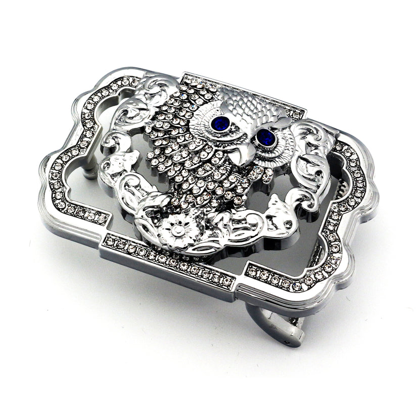QHA Silver Owl Belt Buckle with Blue Eyes & Rhinestones Fits 38mm - QHA UK