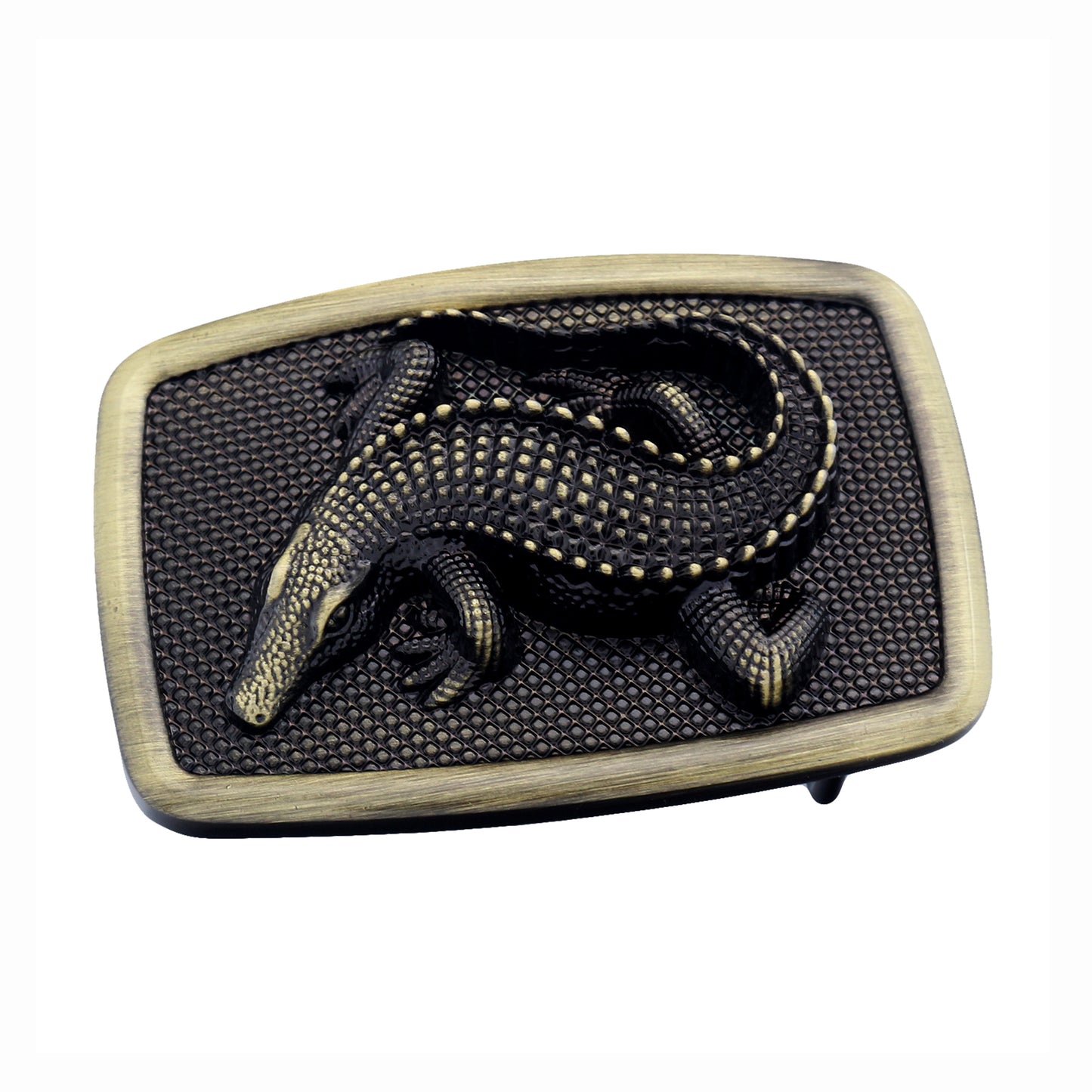 QHA Antique Brass Crocodile Belt Buckle, Textured Alligator - QHA UK