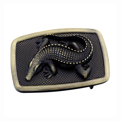 QHA Antique Brass Crocodile Belt Buckle, Textured Alligator - QHA UK