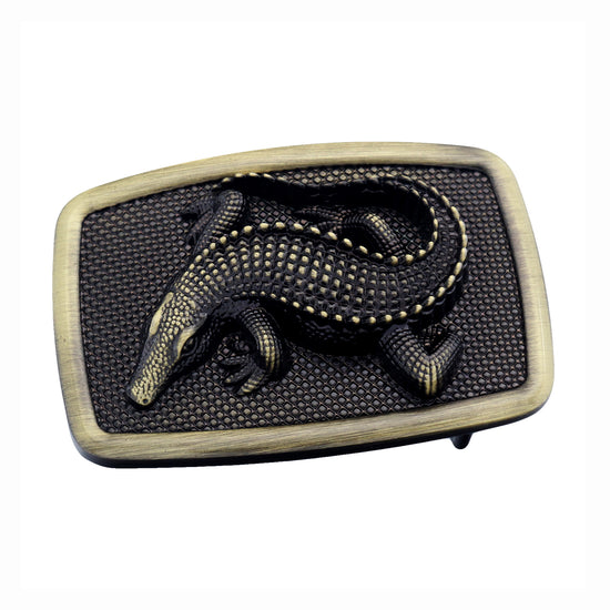 QHA Antique Brass Crocodile Belt Buckle, Textured Alligator - QHA UK