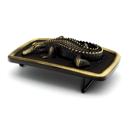 QHA Antique Brass Crocodile Belt Buckle, Textured Alligator - QHA UK