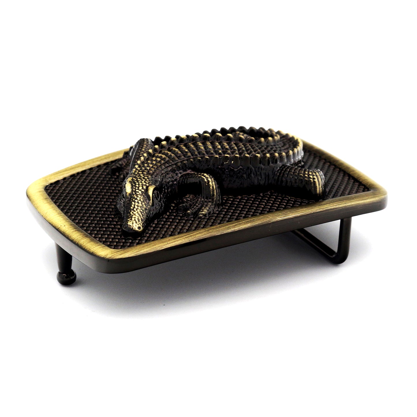 QHA Antique Brass Crocodile Belt Buckle, Textured Alligator - QHA UK