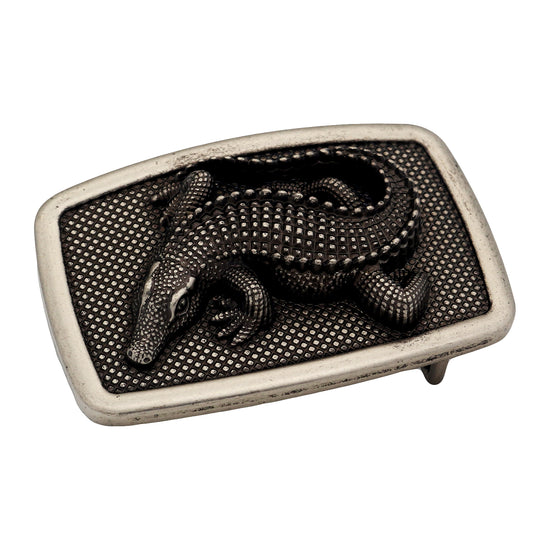 QHA Antique Silver Crocodile Belt Buckle, Textured Alligator - QHA UK